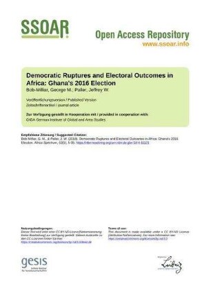 Democratic Ruptures and Electoral Outcomes in Africa: Ghana's 2016 Election