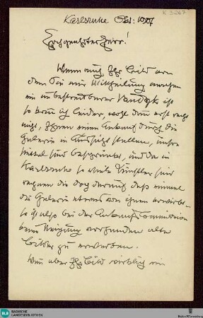Brief von Hans Thoma an Unbekannt vom Oktober 1907 - K 3267
