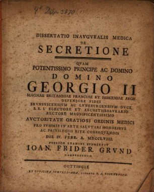 Diss. inaug. med. de secretione