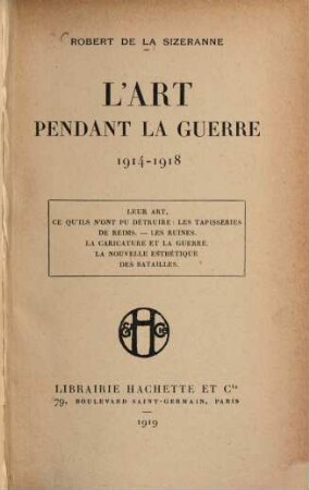 L'Art pendant la Guerre 1914-1918