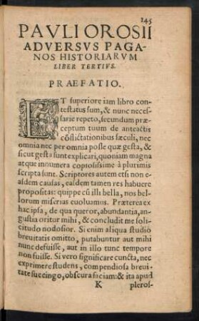 Pauli Orosii Adversus Paganos Historiarum Liber Tertius.