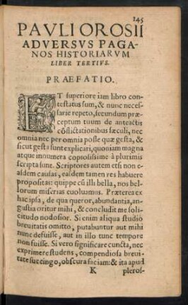 Pauli Orosii Adversus Paganos Historiarum Liber Tertius.