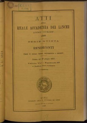 Seduta del 20 giugno 1897. Volume VI. - Fascicolo 12.