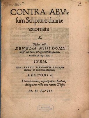 Contra abusum Scripturae divinae axiomata L