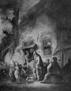 Der Leiermann vor dem Bauernhaus