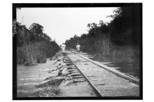 Überspülte Eisenbahnstrecke : Thailand. Begehung einer überschwemmten Eisenbahnstrecke, 1908/1913
