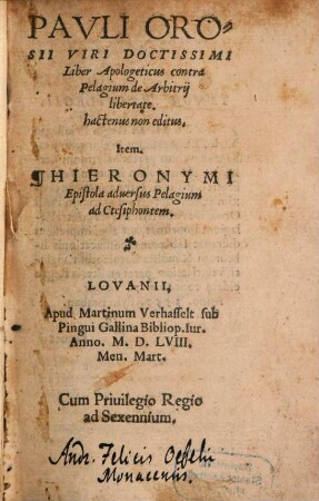 Liber apologeticus contra Pelagium de Arbitrii libertate it. Hieron. ep. contra Pelagium