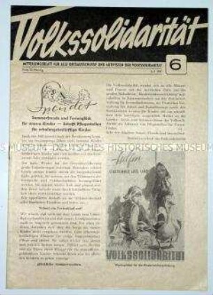 Mitteilungsblatt für Funktionäre der Volkssolidarität u.a. zur Organisation der Kinderferien