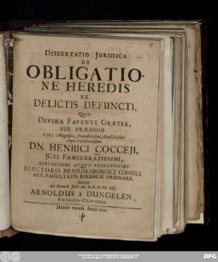 Dissertatio Juridica De Obligatione Heredis Ex Delictis Defuncti