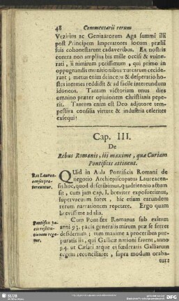 Cap. III. De Rebus Romanis, iis maxime, quae Curiam Potificis atiinent