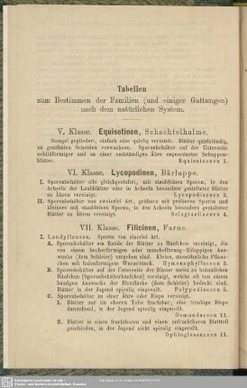Tabellen zum Bestimmen der Familien (und einiger Gattungen) nach dem natürlichen System