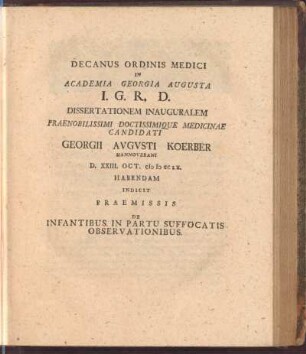 XV. De Infantibus In Partu Suffocatis Obervationes