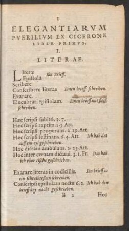 Elegantiarum Puerilium Ex Cicerone Liber Primus.