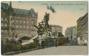 Stettin. Partie a. Manzel-Brunnen m. Rathaus u. Grüner Schanze