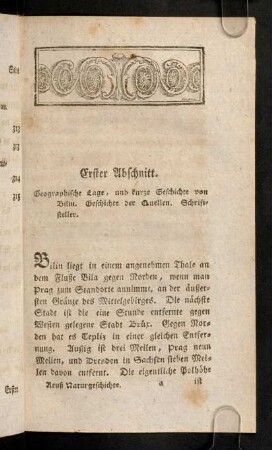 1-21, Erster Abschnitt. Geographische Lage, und kurze Geschichte von Bilin. Geschichte der Quellen. Schriftsteller.