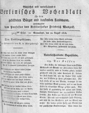 503tes Stück, Sonnabend den 22. August 1818