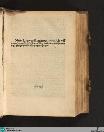 Ain clare verstentnus in tütsch : von den iuden büchern vormals auch zů latin im̃ Augenspiegel vßgangen