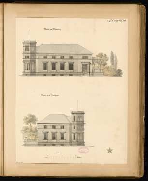 Wohnhaus, Eberswalde Monatskonkurrenz Juli 1880: Aufriss Straßenansicht (Alsenplatz, Sandgasse); Maßstabsleiste