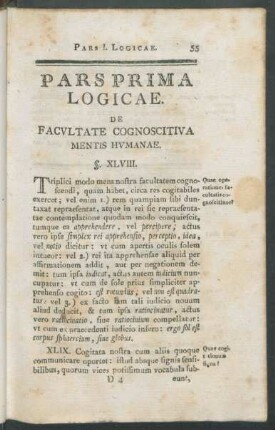 Pars Prima Logicae. De Facultate Cognoscitiva Mentis Humanae