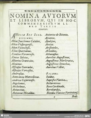 Nomina Autorum, Et Librorum, Qui In Hoc Commentariorum Libro Tertio citantur