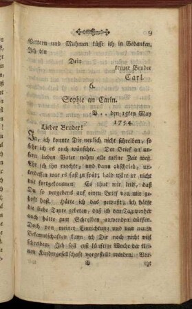 6. Sophie an Carln. B .. den 15ten May 1754.