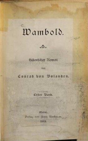 Wambold : Historischer Roman von Conrad von Bolanden, 1