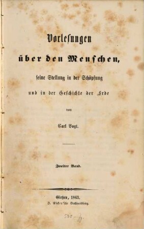 Vorlesungen über den Menschen, seine Stellung in der Schöpfung und in der Geschichte der Erde, 2