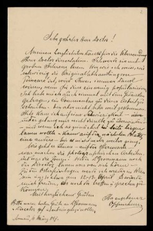 Nr. 2 Brief von Samuel Oppenheim an Karl Schwarzschild. Arnau, 6.3.1897