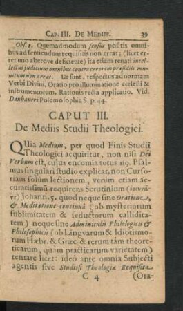 Caput III. De Mediis Studii Theologici.