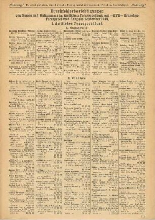 Druckfehlerberichtigungen von Namen und Rufnummern im Amtlichen Fernsprechbuch mit - BFB - Branchen-Fernsprechbuch Ausgabe September 1948