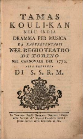 Tamas kouli-kan nell'India : Dramma per musica