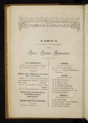 Lista que se menciona en el oficio anterior, de sres. socios honorarios.