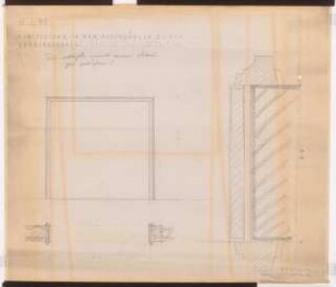 Reichsluftfahrtministerium, Berlin: Saalbau, Garderobe für den Ehrensaal (Durchgänge, Rahmen): Ansicht, Grundriss, Detailschnitt
