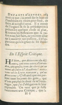 De l'Esprit Critique.