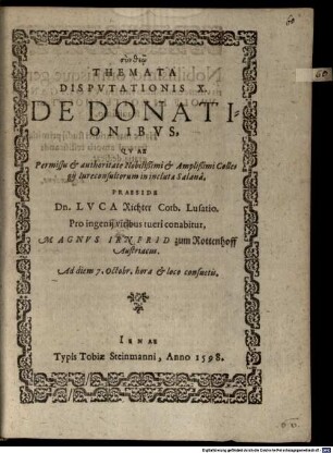 Themata disputationis X. de donationibus