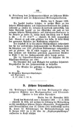 Erteilung des Zeichenunterrichtes an höheren Mädchenschulen und an Lehrerinnen-Bildungsanstalten : [C. Kunst und Wissenschaft]