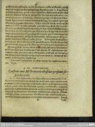 § III. Pontificius. Constantinus M. Oratoria abusibus profanis seperata colit