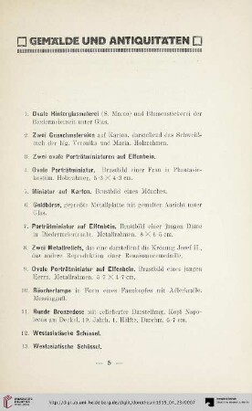 Gemälde und Antiquitäten (Nr. 1-144)