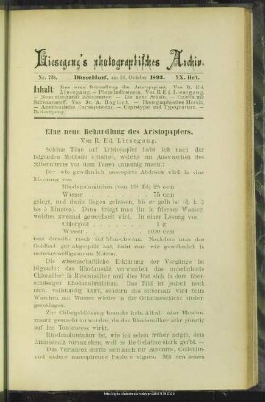 Eine neue Behandlung des Aristopapiers