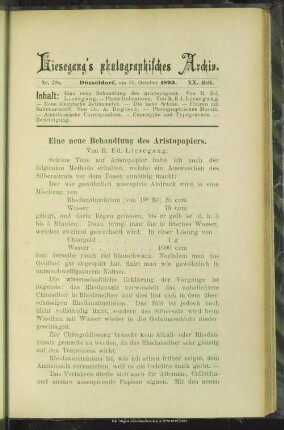 Eine neue Behandlung des Aristopapiers