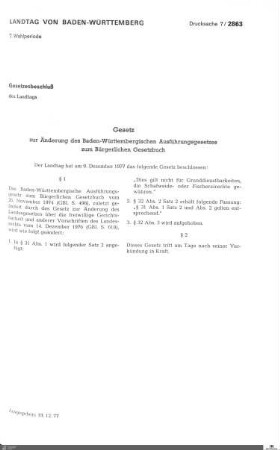 Änderung des Baden-Württembergischen Ausführungsgesetzes zum BGB