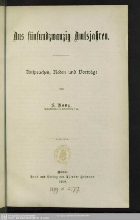 Aus fünfundzwanzig Amtsjahren : Ansprachen, Reden und Vorträge