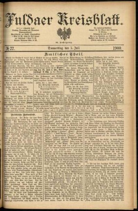 Erste Ausgabe vom Donnerstag, den 05. Juli 1900.