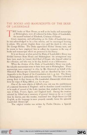 The Books and Manuscripts of the Duke of Lauderdale