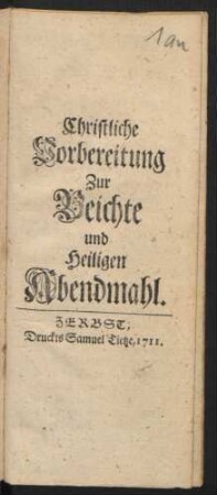 Christliche Vorbereitung Zur Beichte und Heiligen Abendmahl