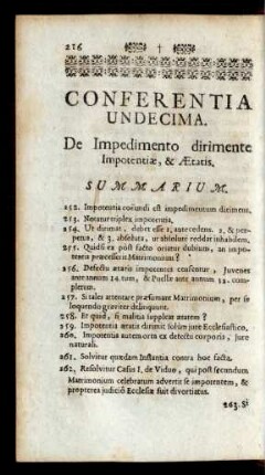 Conferentia Undecima. De Impedimento dirimente Impotentiae, & Aetatis