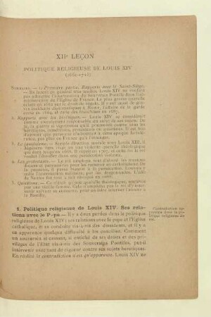 XIIe leçon Politique religieuse de Louis XIV (1661-1715)