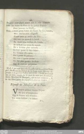 Réponse de Monsieur de la Fare.