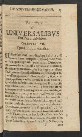 Pars Altera De Universalibus seu Praedicabilibus.