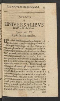 Pars Altera De Universalibus seu Praedicabilibus.